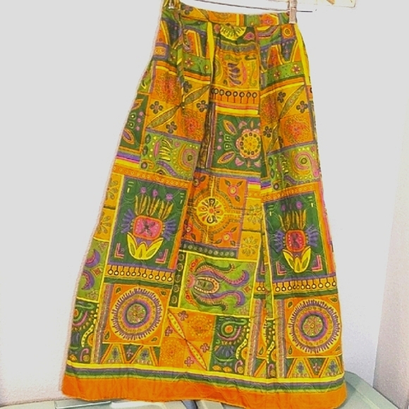 Vintage 60s 70s Alex Colman Quilted Maxi Skirt Floral Paisley Hippy SZ XS - Picture 1 of 13